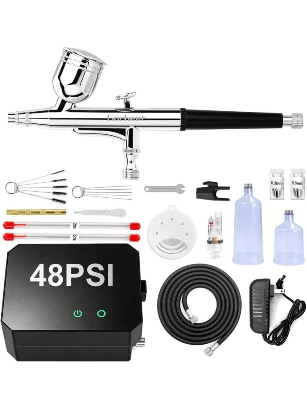 Dual-Action Airbrush Kit - 48 PSI, Gloss Black, Perfect for Art & Crafts